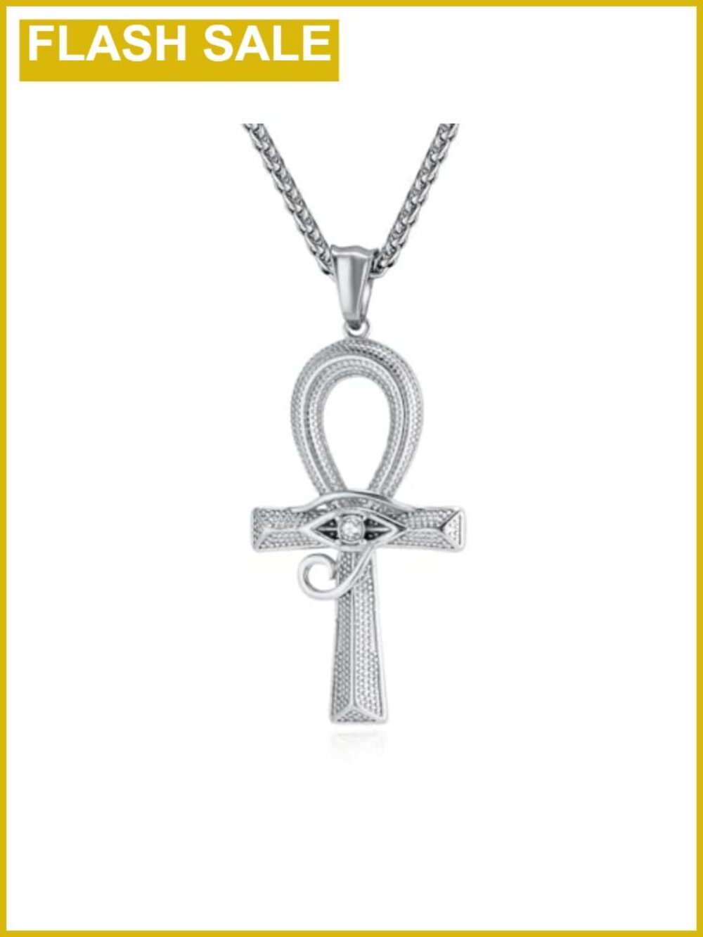 Stainless Steel Ankh Cross Necklace Egyptian Eye of Horus Pendant